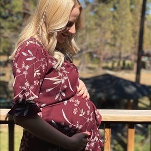 Lulus September Sunsets Burgundy Floral Print Wrap Maxi Dress